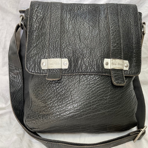 Paul Chriz Black Leather Crossbody Messenger Bag - Picture 1 of 12